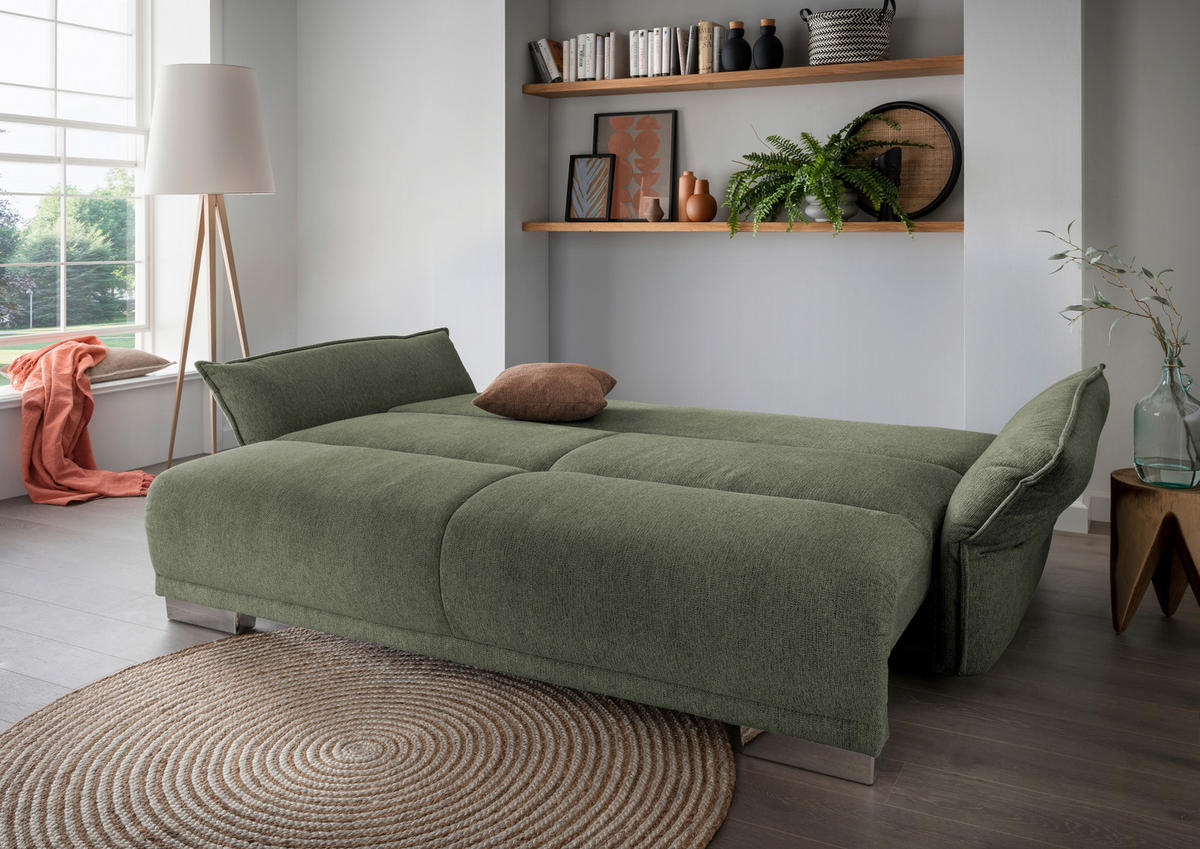 BIGSOFA in Chenille Dunkelgrün  - Chromfarben/Dunkelgrün, Modern, Kunststoff/Textil (242/71/90/131cm) - Livetastic