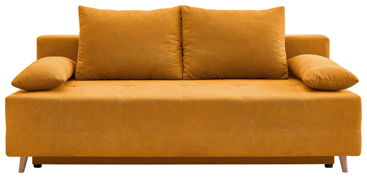 SCHLAFSOFA LUMOS Samt Gelb  inkl. Rückenkissen, Armlehnenkissen, Schlaffunktion, Rücken echt, Stauraum  - Gelb/Naturfarben, Design, Textil (206/96/96cm) - P & B