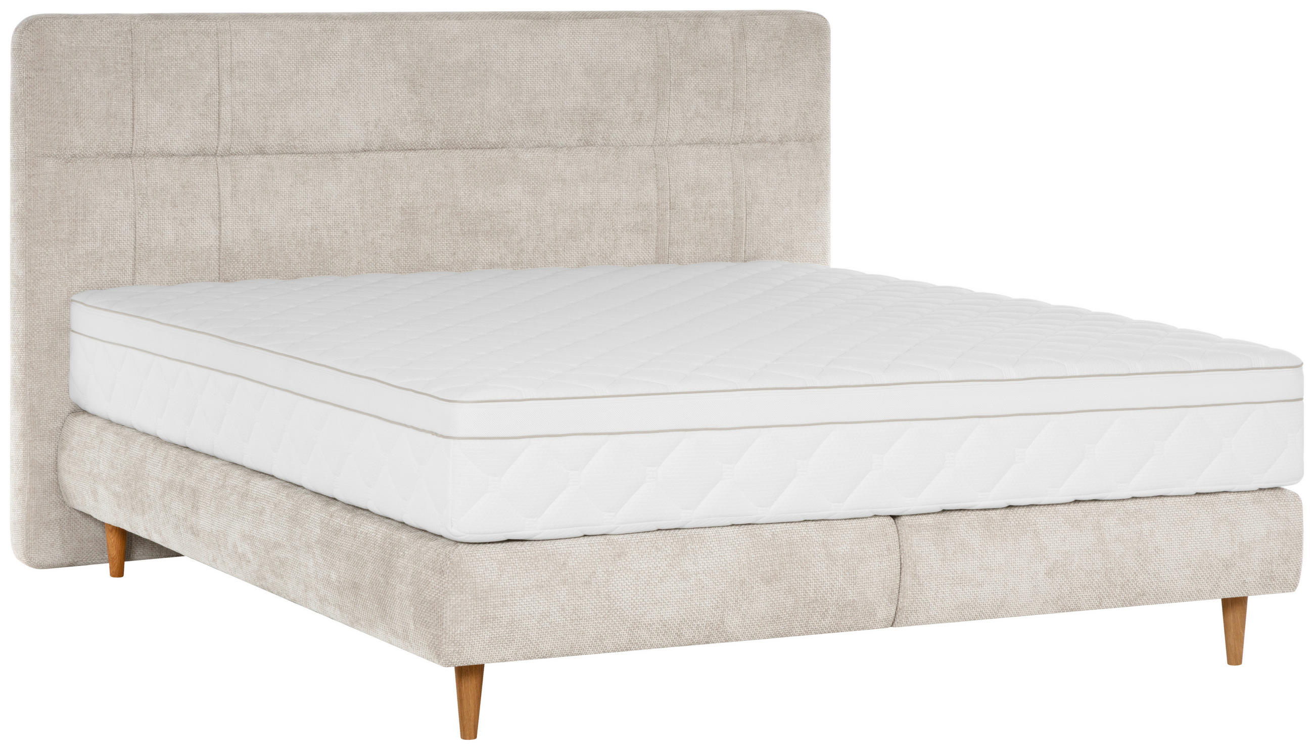 BOXSPRINGBETT 180/200 cm,  in Beige, Matratze, gepolstertes Kopfteil, H3 + H4 = fest + sehr fest  - Eichefarben/Beige, MODERN, Holz/Textil (180/200cm) - Welnova