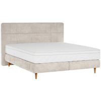 BOXSPRINGBETT 180/200 cm,  in Beige, Matratze, gepolstertes Kopfteil, H3 + H4 = fest + sehr fest  - Eichefarben/Beige, MODERN, Holz/Textil (180/200cm) - Welnova