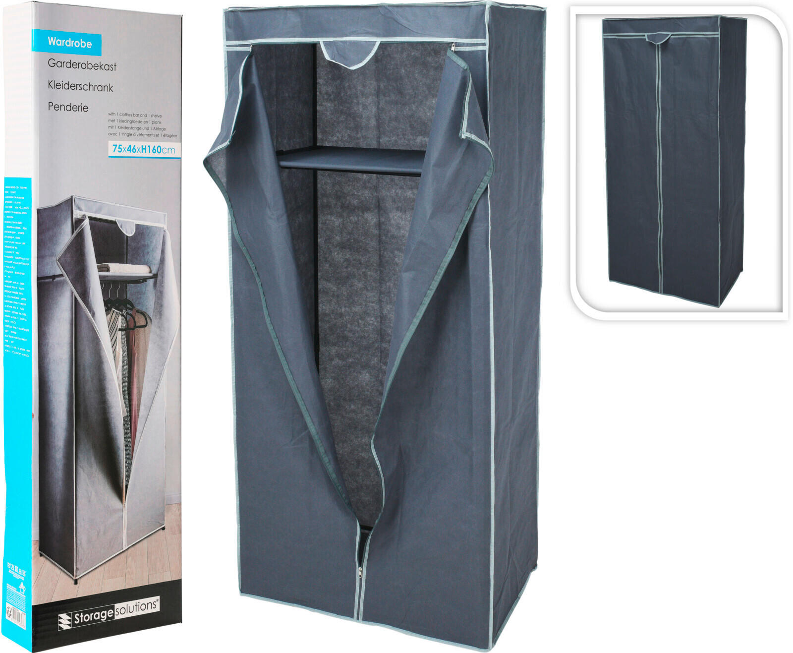 GARDEROBENSCHRANK  in  - Dunkelgrau, Basics, Textil/Metall (75/46/160cm)