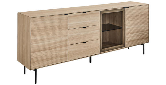SIDEBOARD  200/80/40 cm 3 Schublade(n)  - Eichefarben/Schwarz, KONVENTIONELL, Glas/Holzwerkstoff (200/80/40cm) - Xora