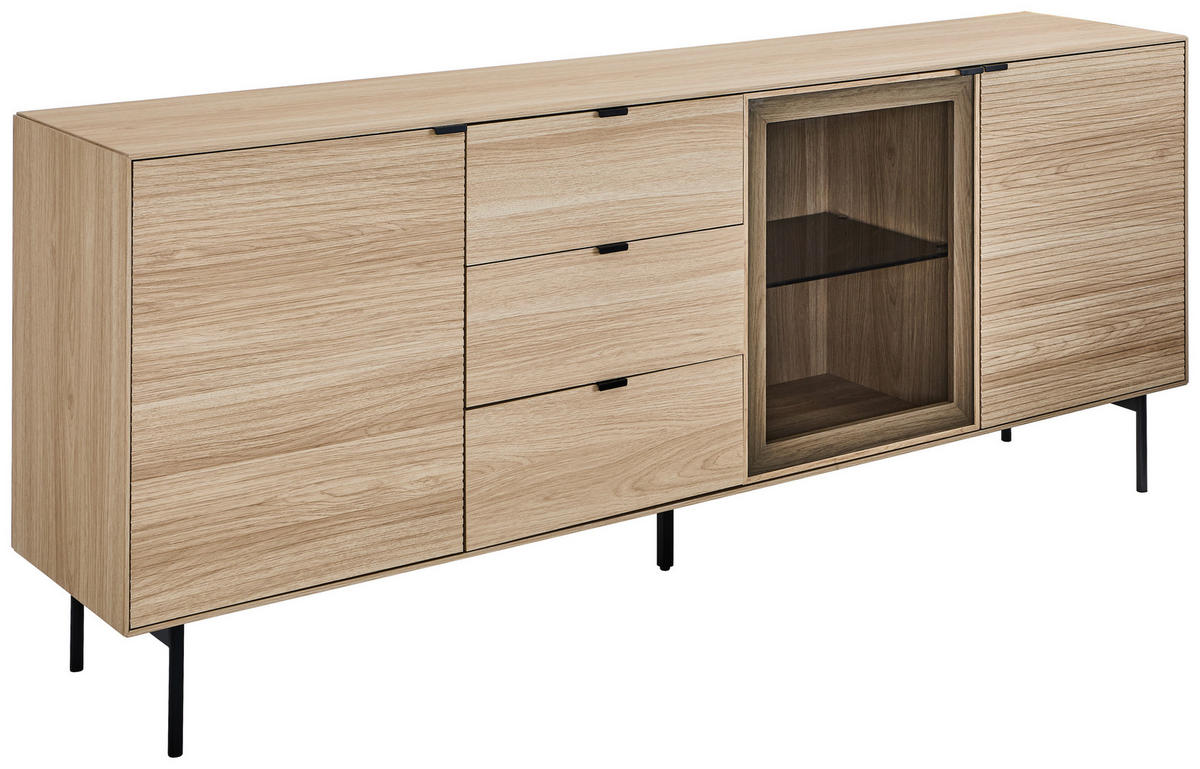 SIDEBOARD  200/80/40 cm 3 Schublade(n)  - Eichefarben/Schwarz, KONVENTIONELL, Glas/Holzwerkstoff (200/80/40cm) - Xora