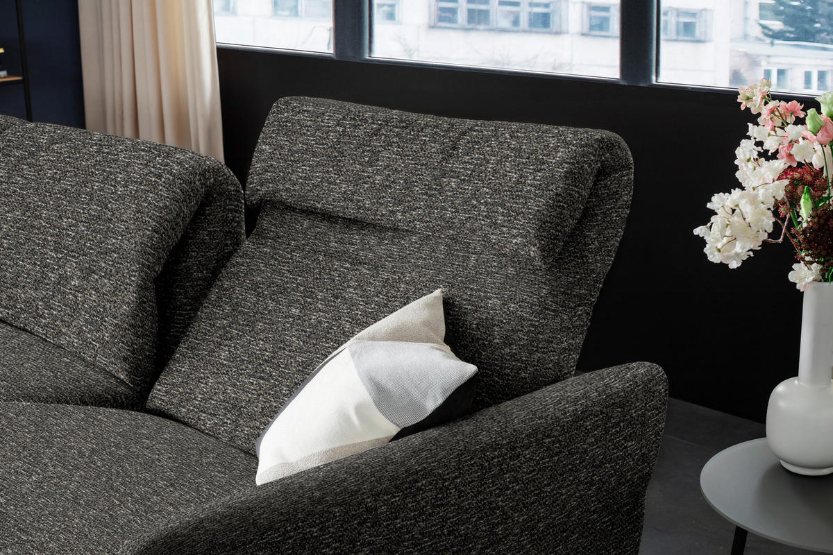 ECKSOFA in Chenille Dunkelbraun  187/299 cm  - Dunkelbraun/Schwarz, Design, Textil/Metall (187/299cm) - Schöner Wohnen