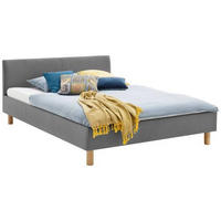 KÁRPITOZOTT ÁGY 140/200 cm  világosszürke  - világosszürke/tölgyfa, Design, textil/fa (140/200cm) - Livetastic