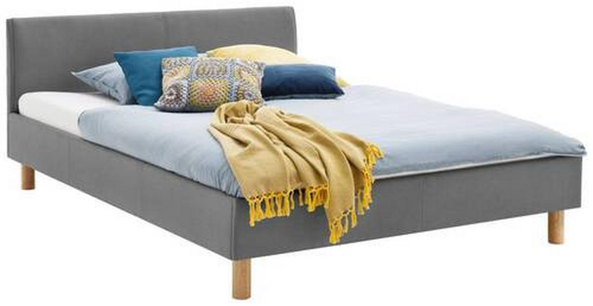 KÁRPITOZOTT ÁGY 140/200 cm  világosszürke  - világosszürke/tölgyfa, Design, textil/fa (140/200cm) - Livetastic