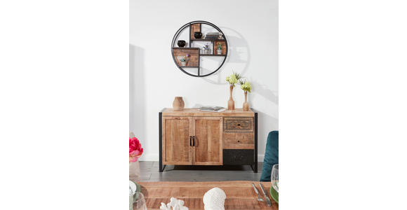 SIDEBOARD Mangoholz massiv Braun, Naturfarben, Schwarz Einlegeboden, Rückwand, Füße  - Schwarz/Braun, Design, Holz/Holzwerkstoff (130/80/43cm) - Landscape