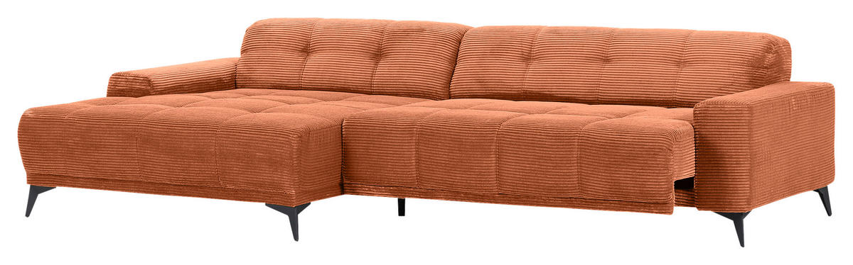ECKSOFA Rostfarben Cord  - Rostfarben/Schwarz, KONVENTIONELL, Textil/Metall (165/295cm) - Carryhome