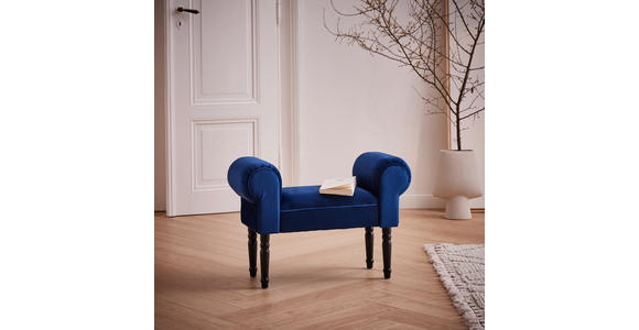 HOCKER Samt Kiefer Blau, Schwarz  - Blau/Schwarz, Trend, Holz/Textil (76/54/30cm) - Xora