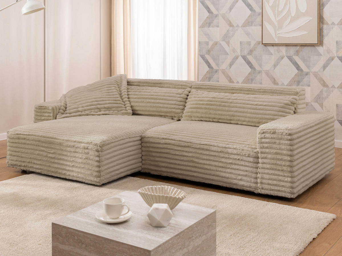 ECKSOFA Curduroy in Cord Hellbraun Rückenkissen  251/142 cm  - Hellbraun/Schwarz, Design, Kunststoff/Textil (251/142cm) - P & B