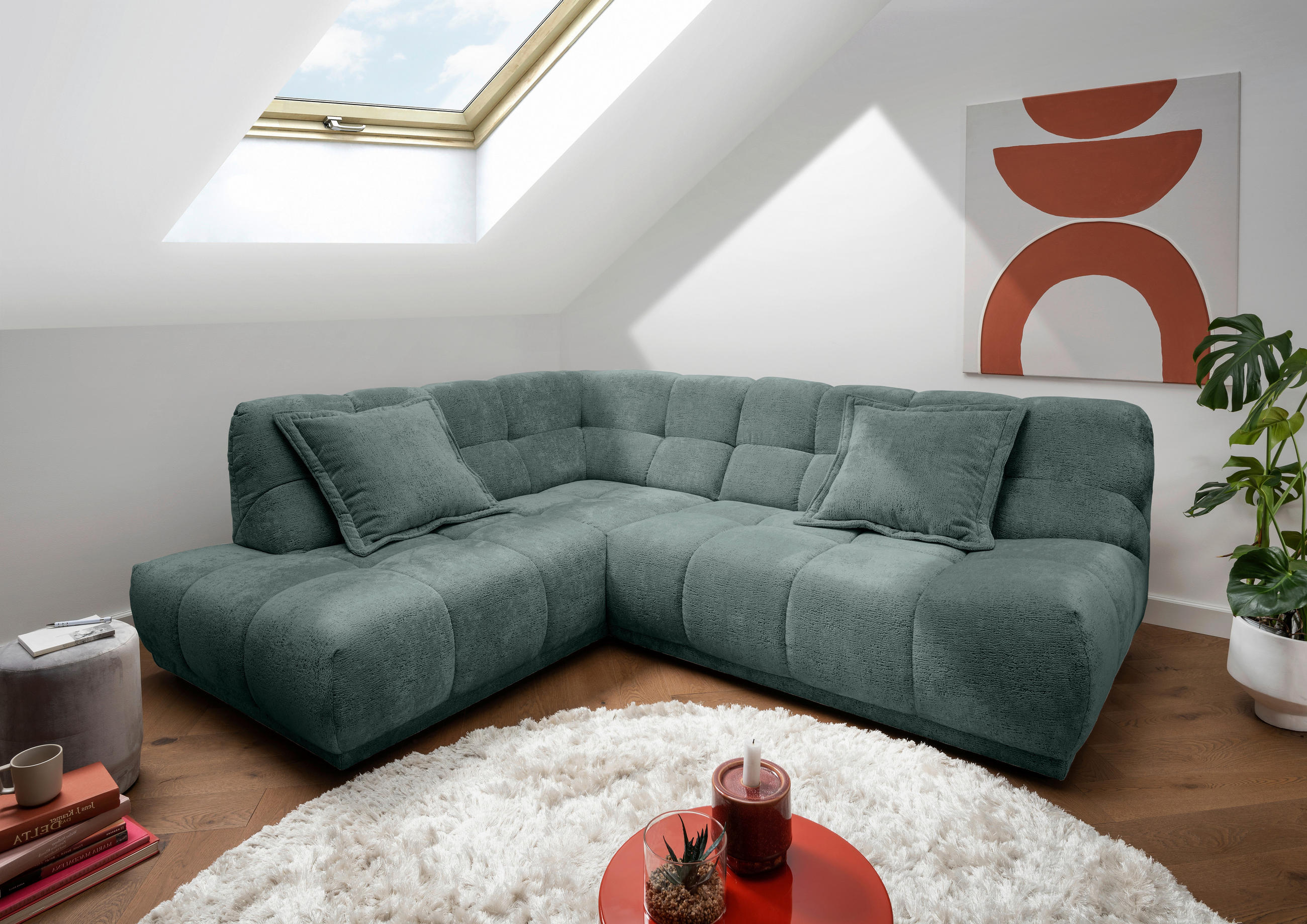 ECKSOFA Chenille Türkis  - Türkis/Schwarz, Modern, Kunststoff/Textil (203/254cm) - Livetastic