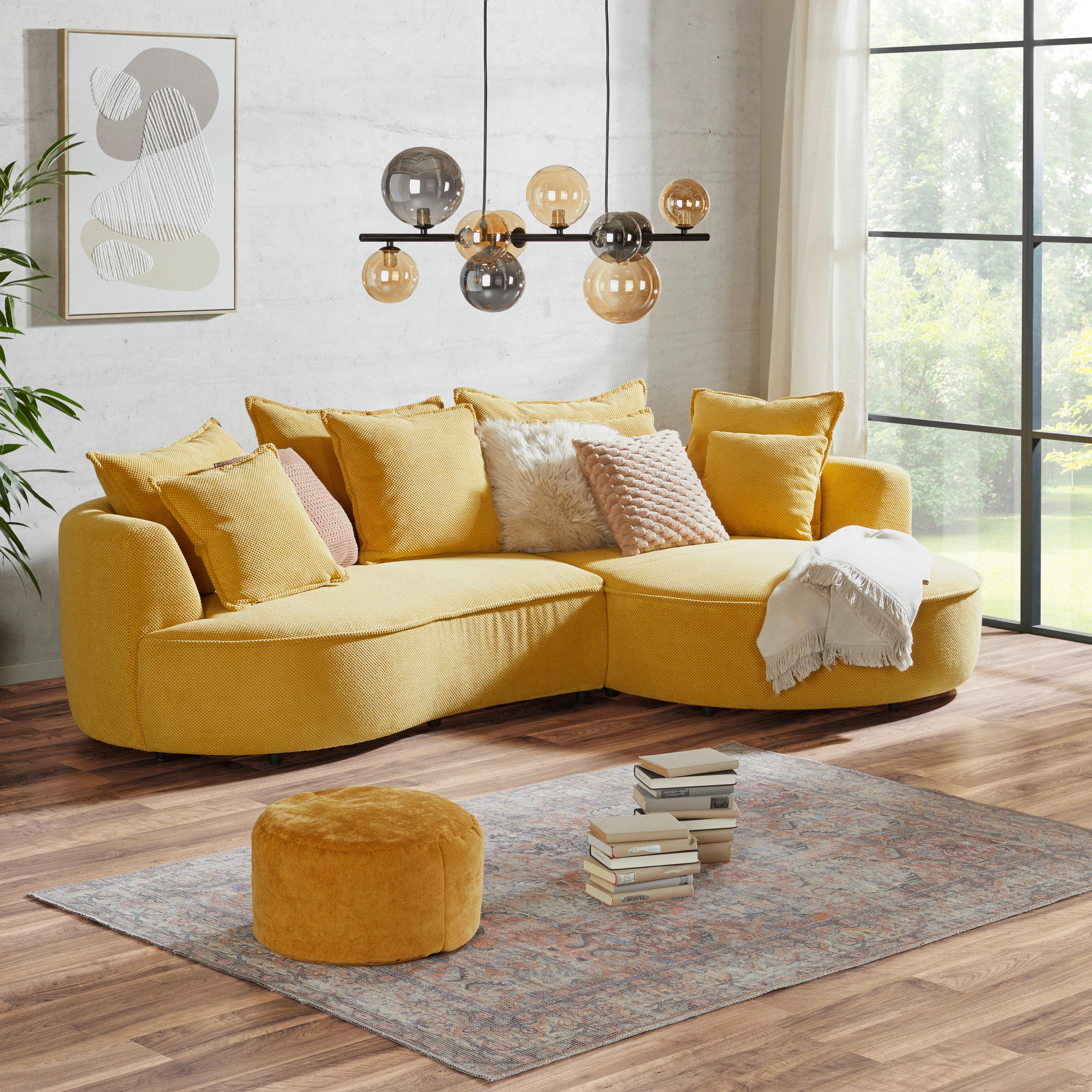 ECKSOFA in Velours, Struktur Senfgelb  - Senfgelb/Schwarz, Modern, Kunststoff/Textil (287/168cm) - Livetastic