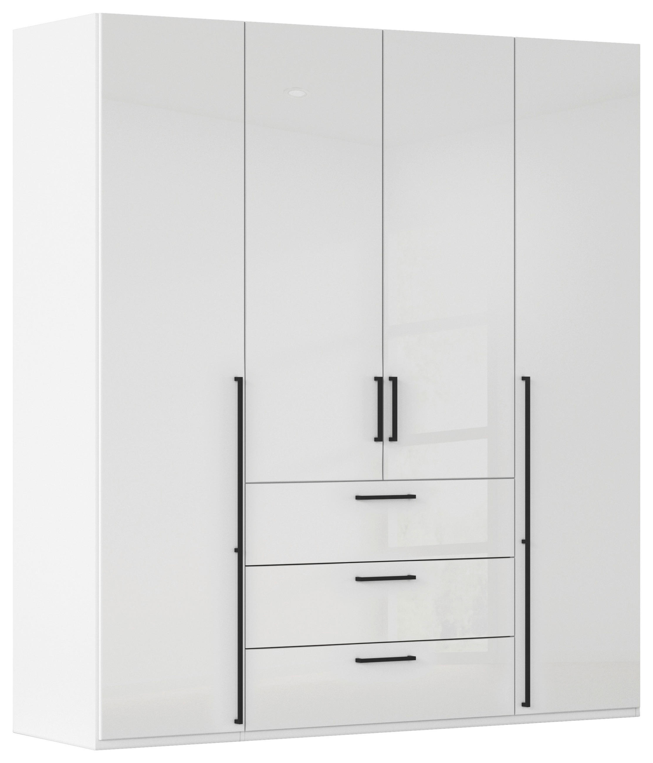 DREHTÜRENSCHRANK 201/223/61 cm,  in Weiß, Weiß Hochglanz, 4-türig  - Weiß Hochglanz/Schwarz, Basics, Holzwerkstoff/Metall (201/223/61cm) - Novel
