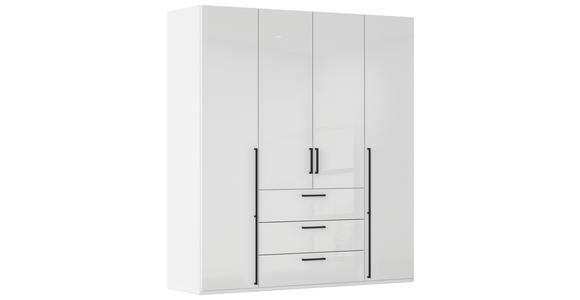 DREHTÜRENSCHRANK 201/223/61 cm,  in Weiß, Weiß Hochglanz, 4-türig  - Weiß Hochglanz/Schwarz, Basics, Holzwerkstoff/Metall (201/223/61cm) - Novel