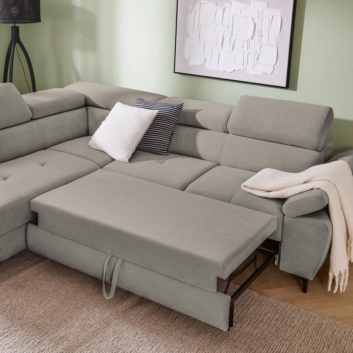 ECKSOFA inkl. Funktion COMBO Dunkelgrau Flachgewebe  - Dunkelgrau/Schwarz, Design, Textil/Metall (206/266cm) - Stylife
