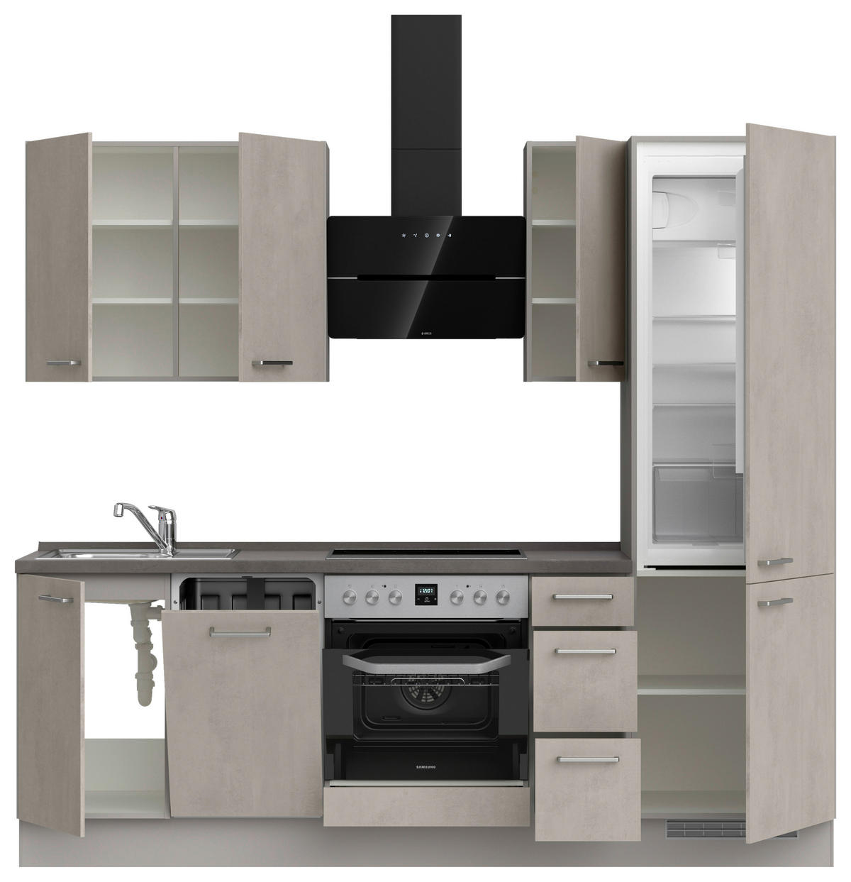 KÜCHENLEERBLOCK 240 cm   in Grau, Schieferfarben, Hellgrau  - Schieferfarben/Edelstahlfarben, MODERN, Holzwerkstoff/Metall (240cm) - Nobilia