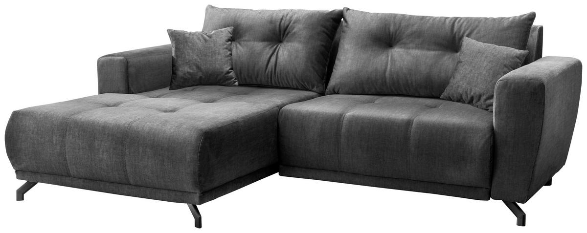 ECKSOFA in Velours Dunkelgrau  177/246 cm  - Dunkelgrau/Schwarz, MODERN, Textil/Metall (177/246cm) - MID.YOU