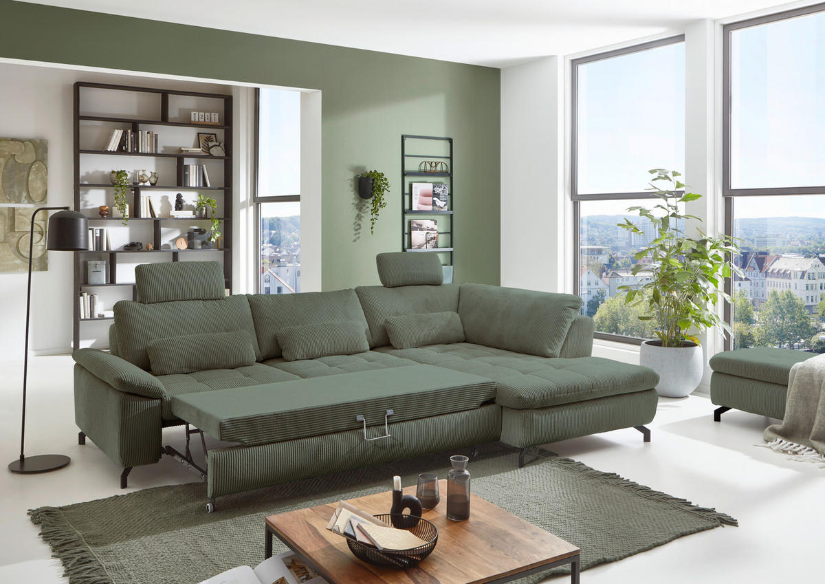 HÖRNSOFFA i velour, manchester grön  - grön/svart, Design, metall/textil (291/197cm) - Beldomo Style