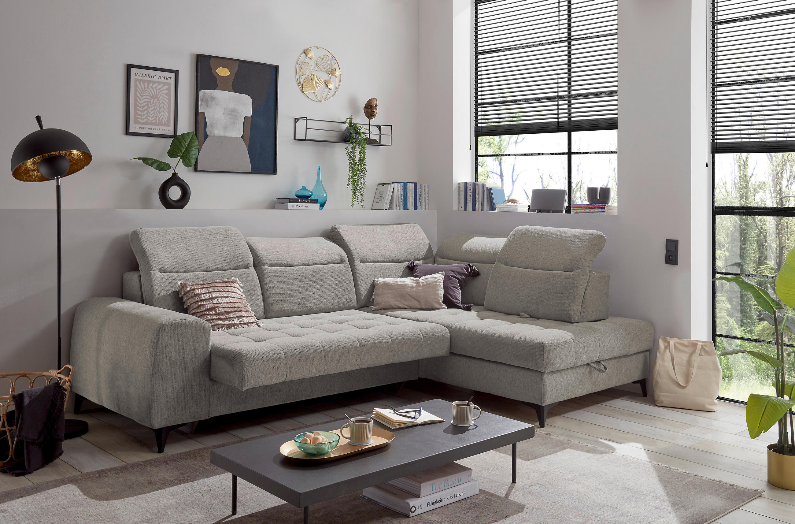 ECKSOFA in Webstoff Taupe  - Taupe/Schwarz, Konventionell, Kunststoff/Textil (282/200cm) - MID.YOU