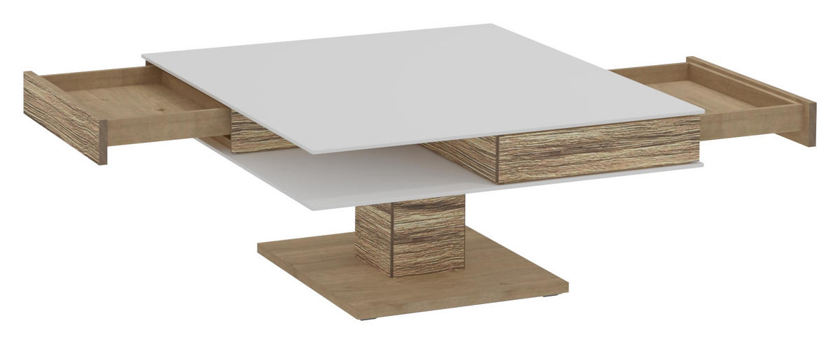 COUCHTISCH Wildeiche furniert, massiv Farbglas 90/90/43 cm quadratisch Weiß, Eichefarben  - Eichefarben/Weiß, Design, Glas/Holz (90/90/43cm) - Voglauer