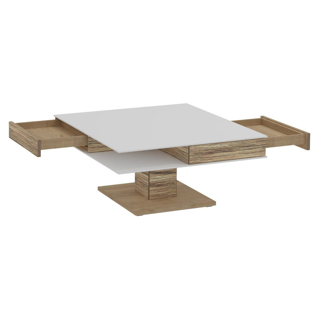 Thumbnail - Voglauer Couchtisch, Weiß, Eiche, Holz, Glas, Holzwerkstoff, Wildeiche, furniert, massiv, 2 Schubladen, quadratisch, eck...