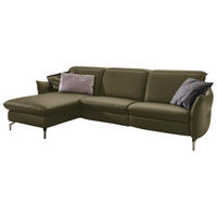 ECKSOFA in Echtleder Olivgrün  - Olivgrün/Nickelfarben, Modern, Leder/Metall (179/233cm) - Livetastic