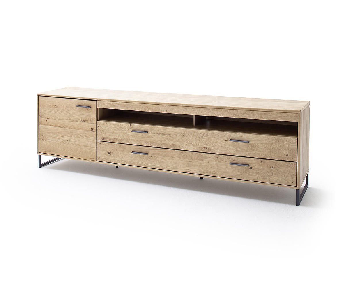 MEDIABÄNK i faner, massiv kvistek ekfärgad  - svart/ekfärgad, Design, metall/trämaterial (224/67/50cm) - Livetastic