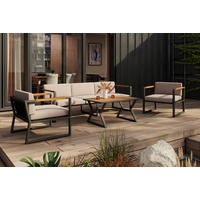 LOUNGEGARNITUR 4-teilig    - Dunkelgrau/Beige, Modern, Holz/Metall (206l) - Ambia Garden