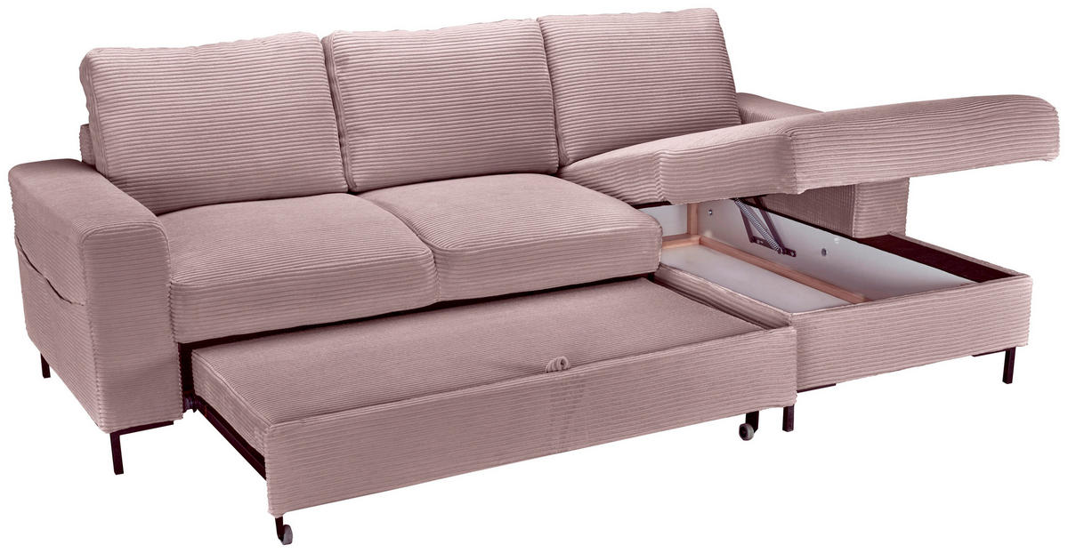 ECKSOFA Altrosa  - Schwarz/Altrosa, KONVENTIONELL, Textil/Metall (240/150cm) - Carryhome