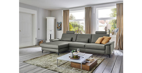 ECKSOFA  in Echtleder Grau  176/334 cm  - Schwarz/Grau, Design, Leder/Metall (176/334cm) - Dieter Knoll