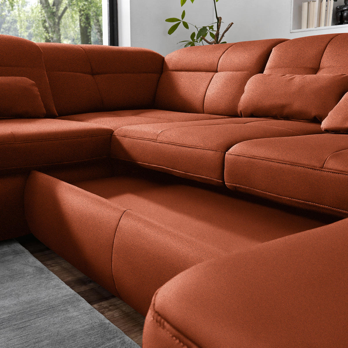 WOHNLANDSCHAFT  in Mikrofaser Terracotta  - Chromfarben/Terracotta, Design, Holzwerkstoff/Textil (260/371/195cm) - Beldomo Style