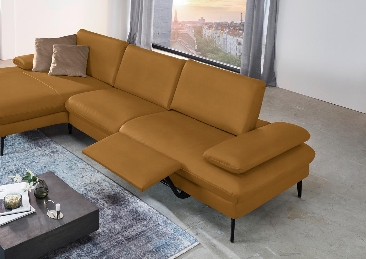 ECKSOFA in Echtleder Currygelb  - Currygelb/Schwarz, Design, Leder/Metall (157/325cm) - Dieter Knoll