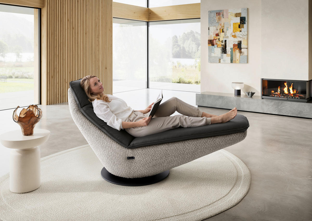 RELAXLIEGE Echtleder Chenille Dunkelgrau, Grauweiß  - Dunkelgrau/Grauweiß, Design, Leder/Textil (78cm) - Koinor