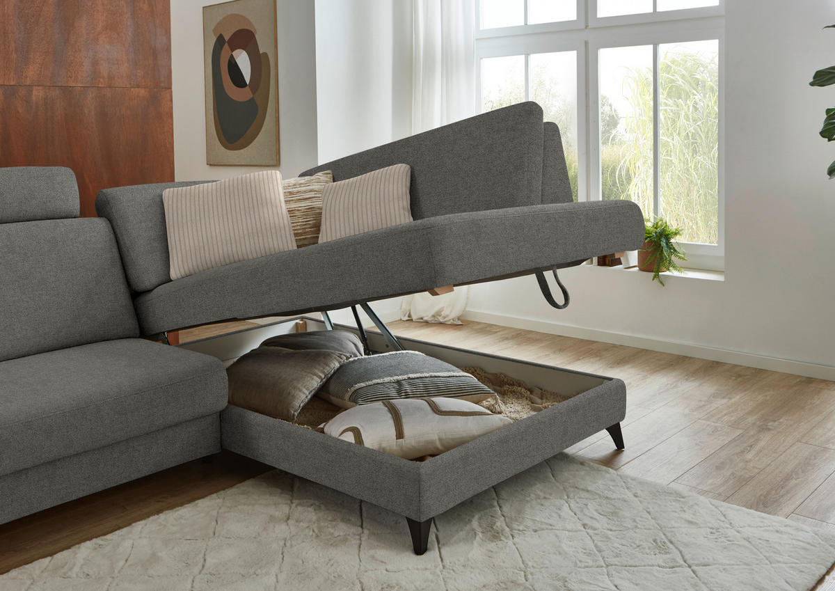 ECKSOFA  Chenille Grau  - Schwarz/Grau, Design, Textil/Metall (239/182cm) - Beldomo Comfort