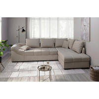 ECKSCHLAFSOFA in Taupe Textil   - Taupe/Schwarz, Modern, Holz/Textil (298cm) - MID.YOU