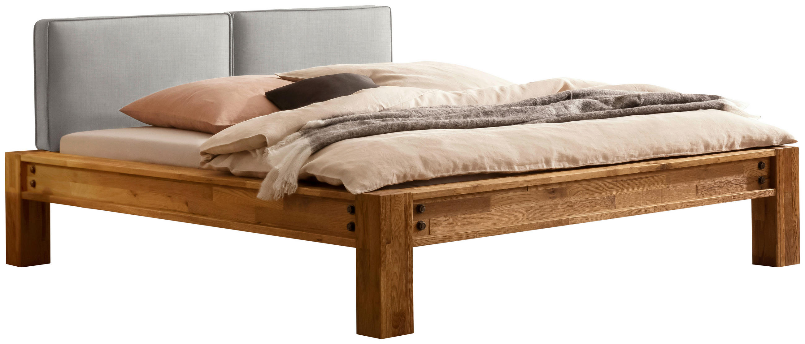 BALKENBETT 140/200 cm  in Grau, Eichefarben  - Eichefarben/Grau, Natur, Holz (140/200cm) - Hasena