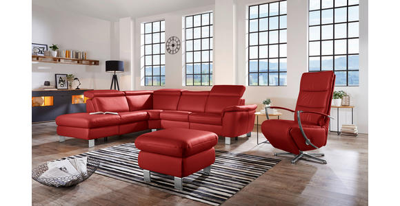 ECKSOFA in Echtleder Rot  - Rot/Alufarben, Design, Leder/Metall (242/271cm) - Cantus