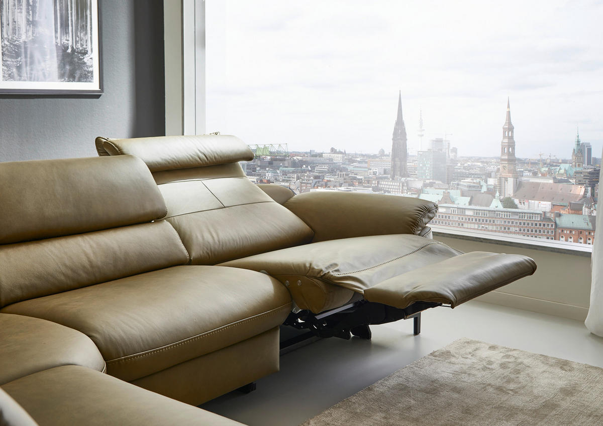 ECKSOFA inkl. Funktionen Valdera Schlammfarben Echtleder  - Schlammfarben/Schwarz, Design, Leder/Metall (246/280cm) - Hukla