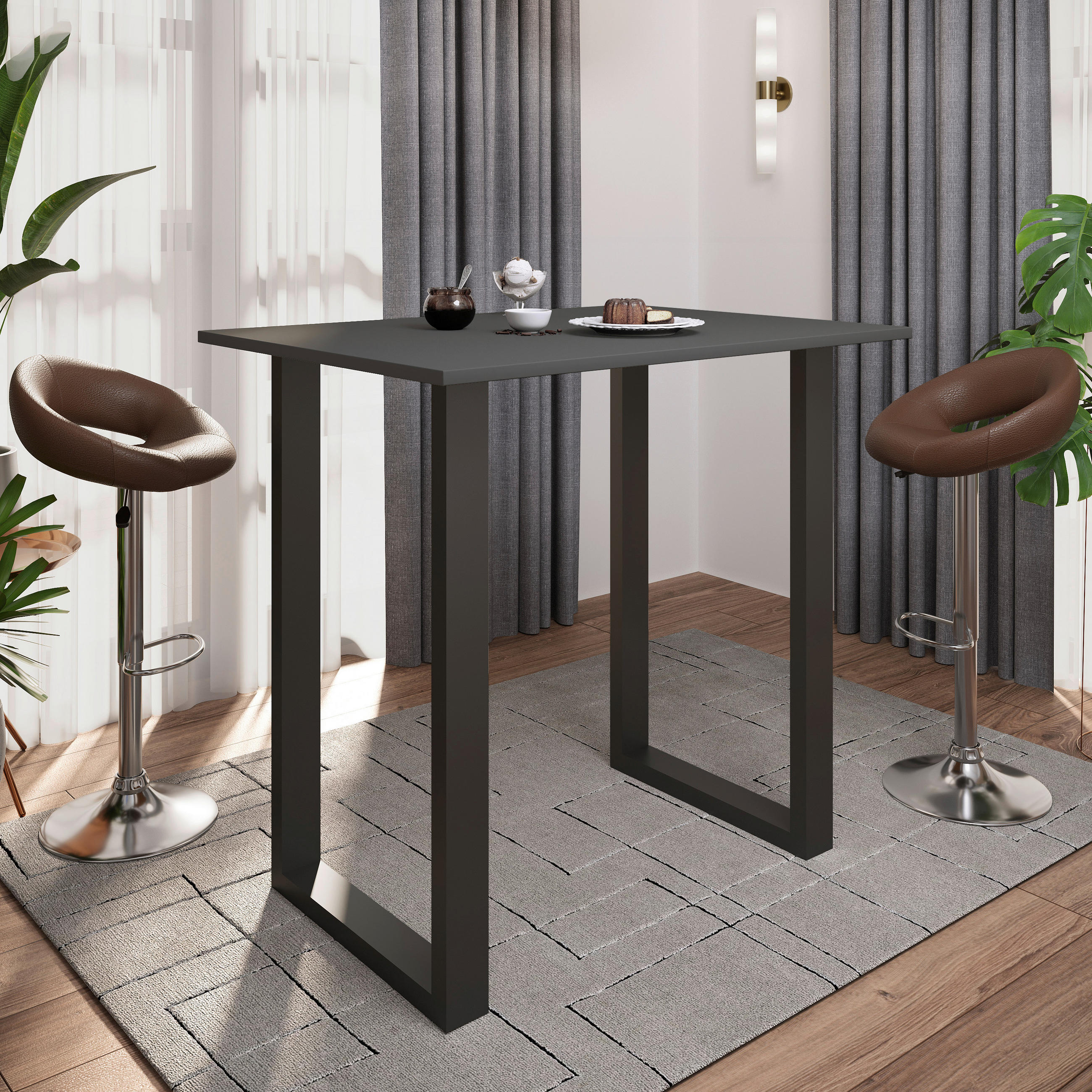 BARTISCH in Metall, Holzwerkstoff 110/102/80 cm   - Anthrazit/Schwarz, KONVENTIONELL, Holzwerkstoff/Metall (110/102/80cm)