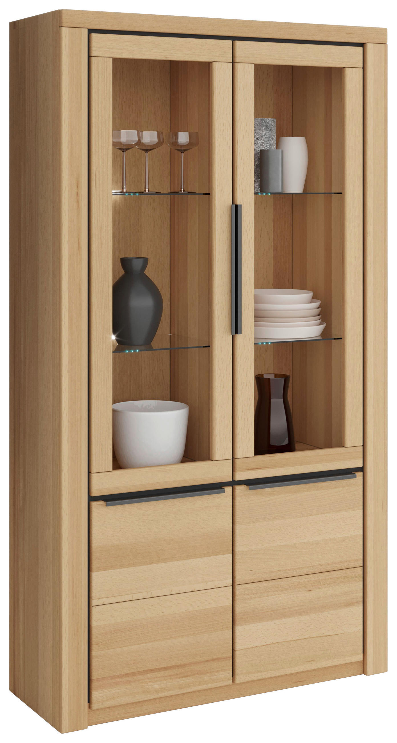 VITRINE in vollmassiv Buche Buchefarben  - Buchefarben/Schwarz, Design, Glas/Holz (108/199/40cm) - Livetastic