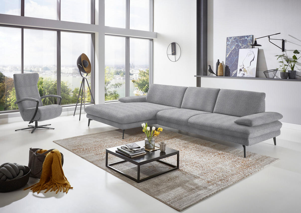 ECKSOFA in Chenille Hellgrau  180/310 cm  - Hellgrau/Schwarz, Design, Textil/Metall (180/310cm) - Dieter Knoll