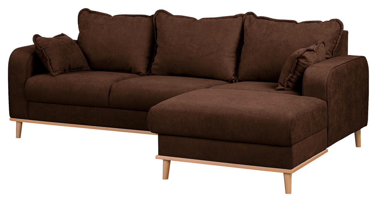 ECKSOFA in Mikrofaser Braun  230/150 cm  - Wengefarben/Braun, Design, Holz/Textil (230/150cm) - Livetastic