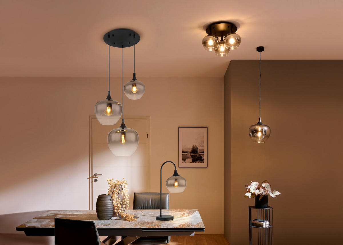 HÄNGELEUCHTE 100/18/120 cm    - Schwarz, Design, Glas/Metall (100/18/120cm) - Globo