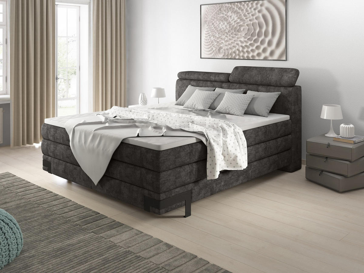 Pat Boxspring, 180/200 cm, antracit - antracit/negru, Basics, lemn/textil (180/200cm) - Esposa