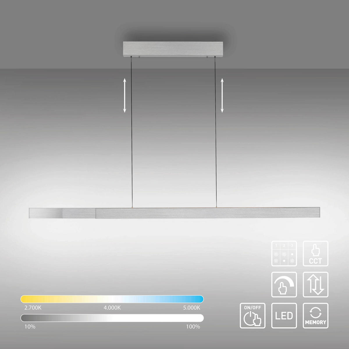 LED-HÄNGELEUCHTE 179/5,8/180 cm    - Alufarben, Design, Metall (179/5,8/180cm) - Paul Neuhaus