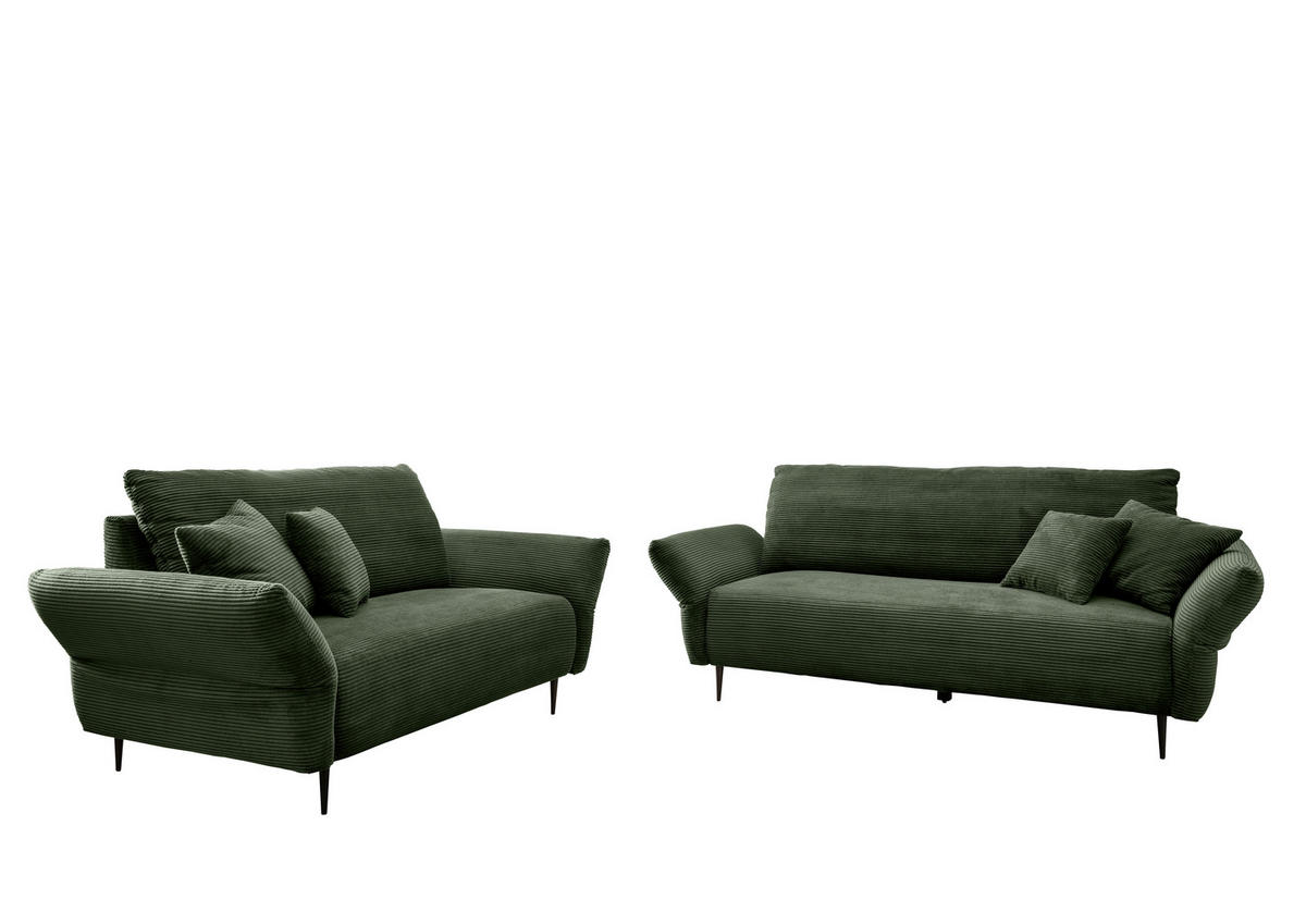 3-SITZER-SOFA Cord Dunkelgrün  - Dunkelgrün/Schwarz, Design, Textil/Metall (201/97/102cm) - Livetastic
