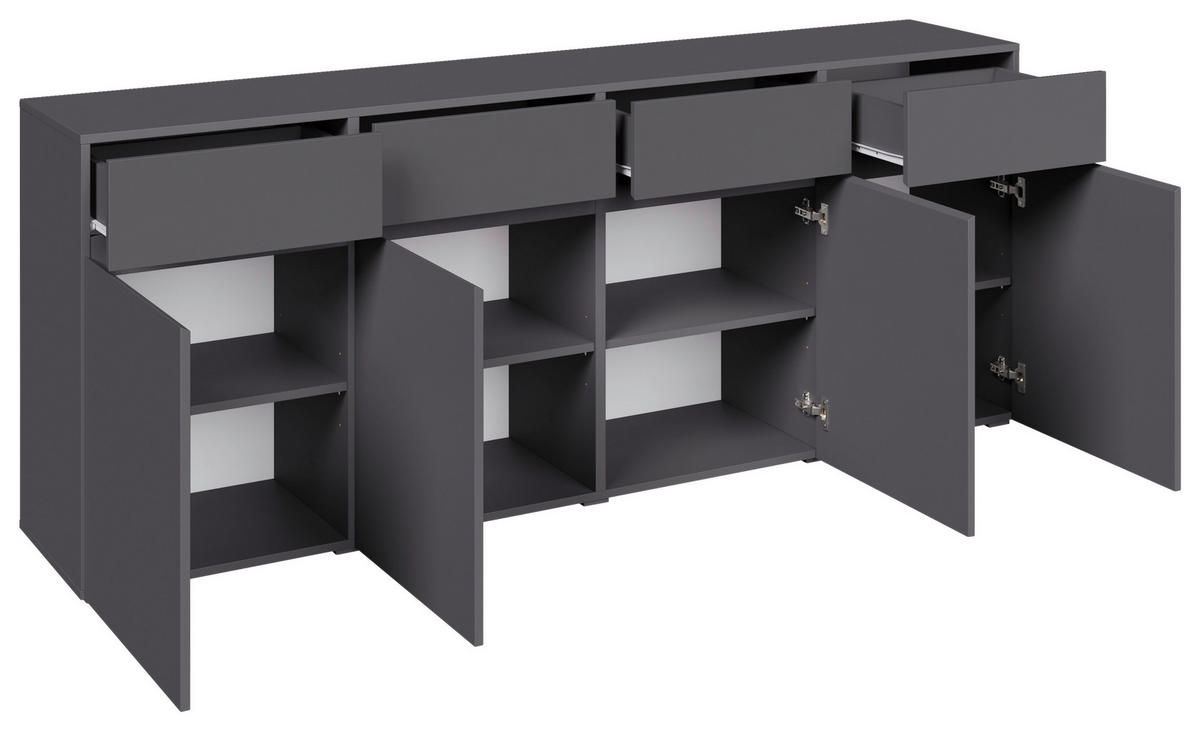 SIDEBOARD  200/79,6/39,8 cm 4 Schublade(n)  - Anthrazit/Schwarz, Design, Holzwerkstoff/Kunststoff (200/79,6/39,8cm) - Xora