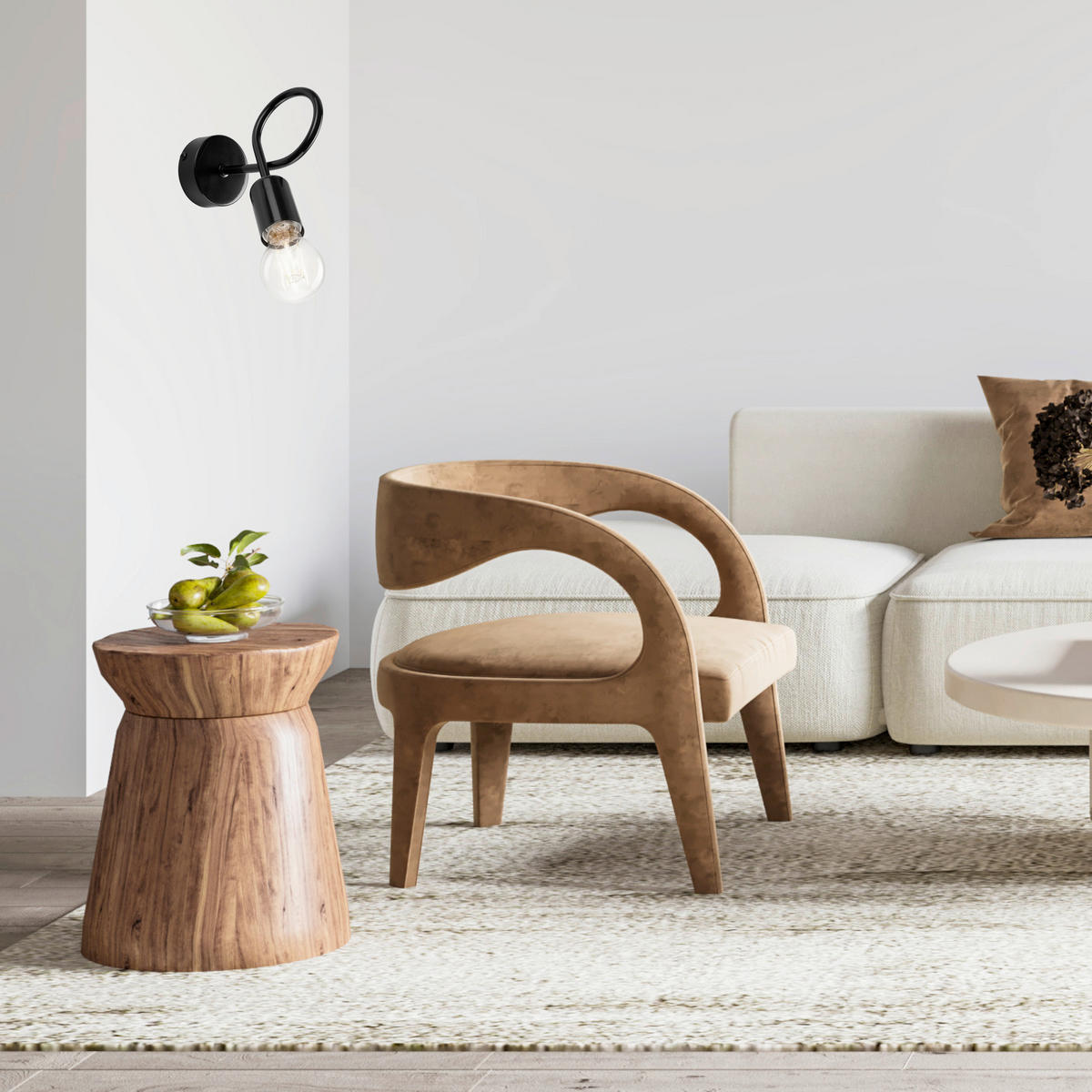 WANDLEUCHTE 8/18 cm   - Schwarz Hochglanz, Natur, Metall (8/18cm)