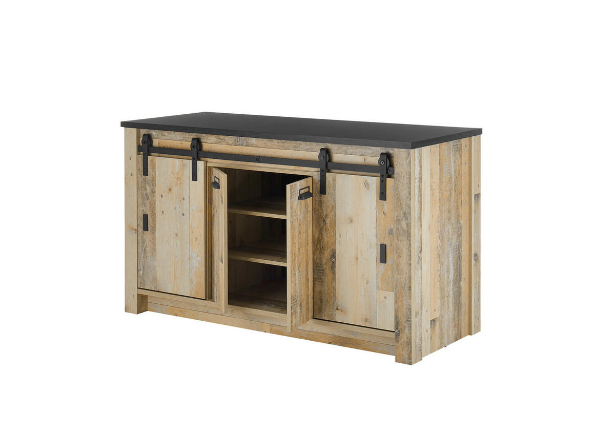 SPÜLENUNTERSCHRANK 161/93/64 cm  in Anthrazit, Naturfarben  - Anthrazit/Schwarz, Trend, Holzwerkstoff/Metall (161/93/64cm) - MID.YOU