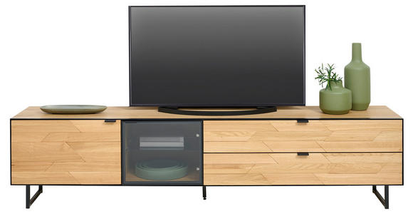 LOWBOARD  in 212/50/42 cm  - Wildeiche/Schwarz, Natur, Glas/Holz (212/50/42cm) - Linea Natura